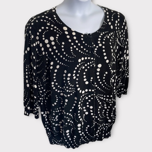 Vintage Designers Originals Swirling Polkadot 3/4 Length Sleeve Cardigan Size 3X - Picture 1 of 6